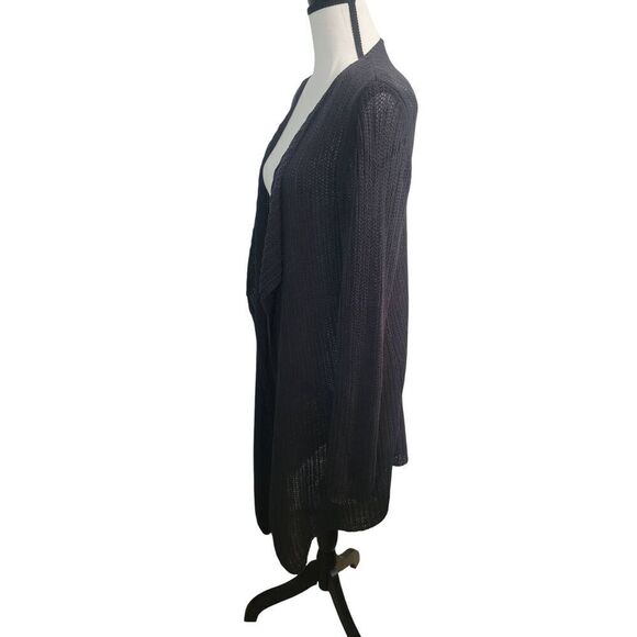 Dana Buchman Black Long Open Front Breathable Knit Cardigan Sweater Sz L - Picture 2 of 5